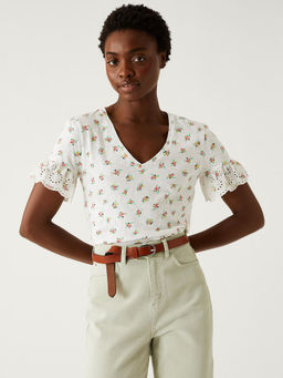 Marks & Spencer - Pure Cotton White Printed Top