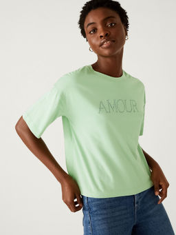 Marks & Spencer - Pure Green Cotton Printed T-Shirt