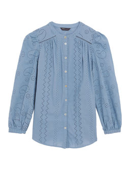 Marks & Spencer - Pure Cotton Broderie V-Neck Fullline Blouse