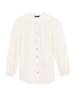 Marks & Spencer - Pure Cotton Broderie V-Neck Fullline Blouse