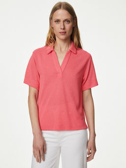 Marks & Spencer - Pink Textured Collared Top