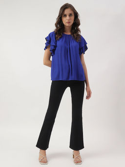 Marks & Spencer - Round Neck Flutter Sleeves Blue Top