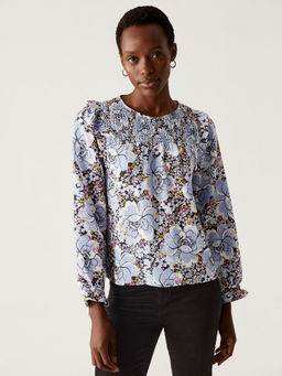 Marks & Spencer - Floral Round Neck Shirred Blouse