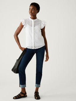 Marks & Spencer - White Pure Cotton Broderie Frill Detail Top