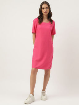Marks & Spencer - Pink Solid Knee Length Dress