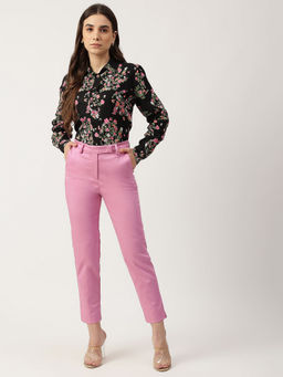 Marks & Spencer - Magenta Cotton Mix Slim Fit Cropped Trouser