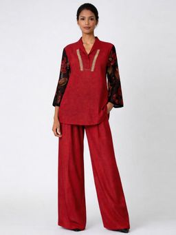 SHAYE - Maroon Embroidered Party Co-Ord Set for Women