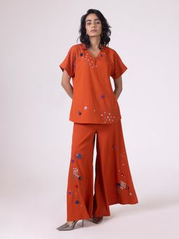 SHAYE - Rust Embroidered Party Co-Ord Set for Women