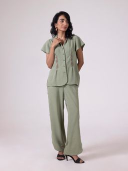SHAYE - Green Embroidered Casual Co-Ord Set for Women