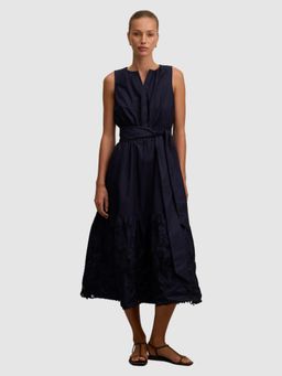 Forever New - Navy Blue Evie Sleeveless Embroidered Midi Dress with Belt