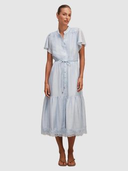 Forever New - Blue Harriet Lace Button Midi Dress with Belt