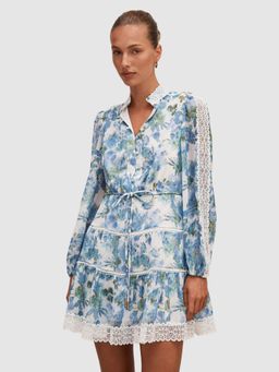 Forever New - Blue Thalia Skater Trim Mini Dress with Belt