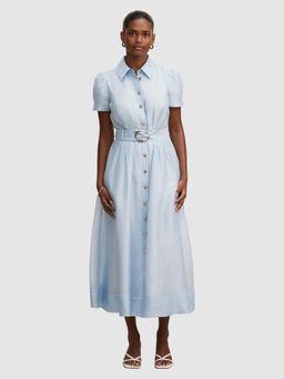 Forever New - Blue Avery Petite Short Sleeve Midi Dress with Belt