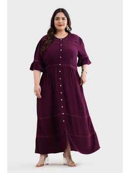 Virgio - Purple Solid Viscose Button Down Maxi Plus Size Dress for Women