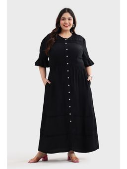 Virgio - Black Solid Viscose Button Down Maxi Plus Size Dress for Women