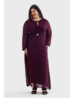 Virgio - Purple Solid Viscose Maxi Plus Size Dress with Twist Front for Women