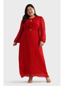 Virgio - Red Solid Viscose Maxi Plus Size Dress with Twist Front for Women