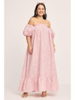 Virgio - Pink Stripes Cotton Plus Size Dress for Women
