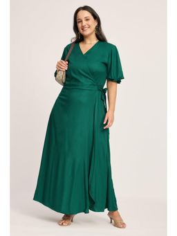 Virgio - Green Solid Viscose Maxi Wrap Plus Size Dress for Women