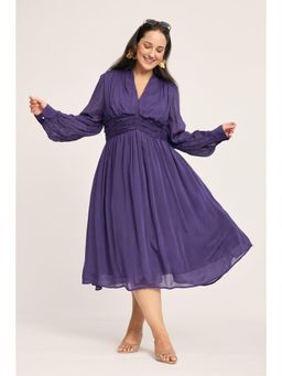 Virgio - Purple Ruched Midi Plus Size Dress for Women