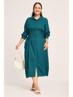 Virgio - Teal Solid Viscose Shirt Plus Size Dress for Women