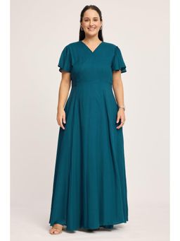 Virgio - Teal Solid Viscose Wrap Maxi Plus Size Dress for Women