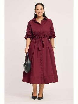 Virgio - Purple Solid Cotton Shirt Plus Size Dress with Belt for Women