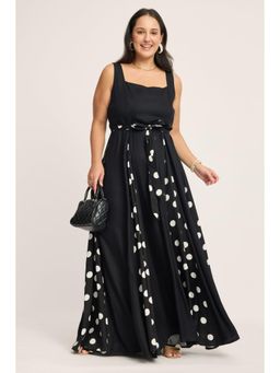 Virgio - Black Polka Dots Maxi Plus Size Dress With Belt for Women