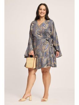 Virgio - Multi-Color Printed Viscose Mini Wrap Plus Size Dress for Women