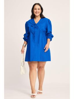 Virgio - Blue Solid Cotton Mini Plus Size Dress for Women