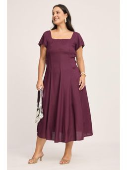 Virgio - Purple Solid Viscose Panelled Godet Plus Size Dress for Women
