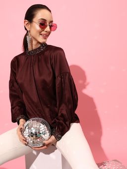 STREET 9 - Maroon Embellished Top