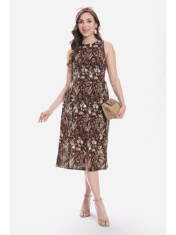 Virgio - Brown Printed Cotton Sleeveless Midi Dress for Women
