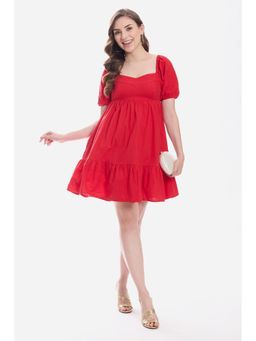 Virgio - Red Solid Cotton Sweetheart Mini Dress for Women