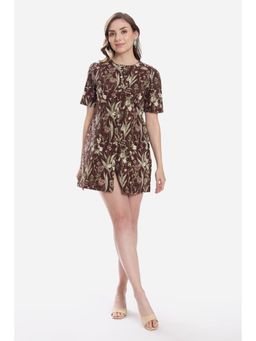 Virgio - Brown Printed Cotton Button Down Mini Dress for Women