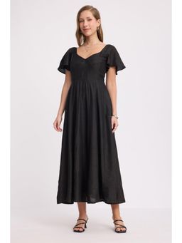 Virgio - Black Solid Viscose Sweetheart Neck Dress for Women