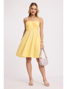 Virgio - Yellow Solid Cotton Pleated Bust Mini Dress for Women