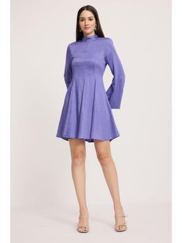 Virgio - Purple Solid Viscose High Neck Mini Dress for Women