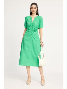 Virgio - Green Ruched Midi Dress for Women