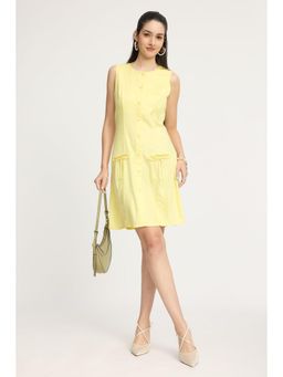 Virgio - Yellow Solid Viscose Button Down Sheath Dress for Women