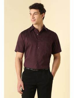 Allen Solly - Men Maroon Textured Half Sleeves Formal Shirt