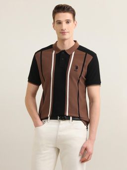 U.S. POLO ASSN. - Men'S Vertical Brown Striped Colorblocked Sotogrande Polo T-Shirt