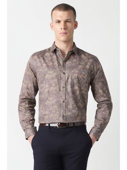 Van Heusen - Men Beige Print Full Sleeves Formal Shirt