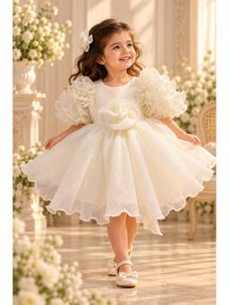 Katibi - Kids Bloom White Knee Length Dress