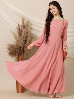 INDDUS - Girls Sequinned Embroidered Ethnic Maxi Dress
