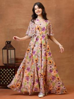INDDUS - Girls Floral Printed Maxi Ethnic Maxi Dress