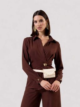 Odette - Women Beige Pu Pearl Belt Bag