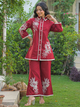 Autumnlane - Women Red Embroidered Co-Ord Set