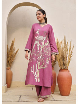 Autumnlane - Women Lavender Floral Kurta with Pant