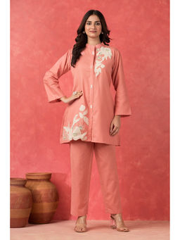Autumnlane - Women Coral Embroidered Co-Ord Set